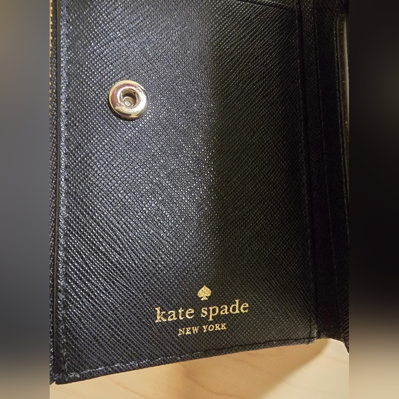KATE SPADE Black Saffiano Leather Cat Bifold Wallet Mini Case - Picture 7 of 15